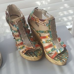 Mudd Multi Color Cork Wedge